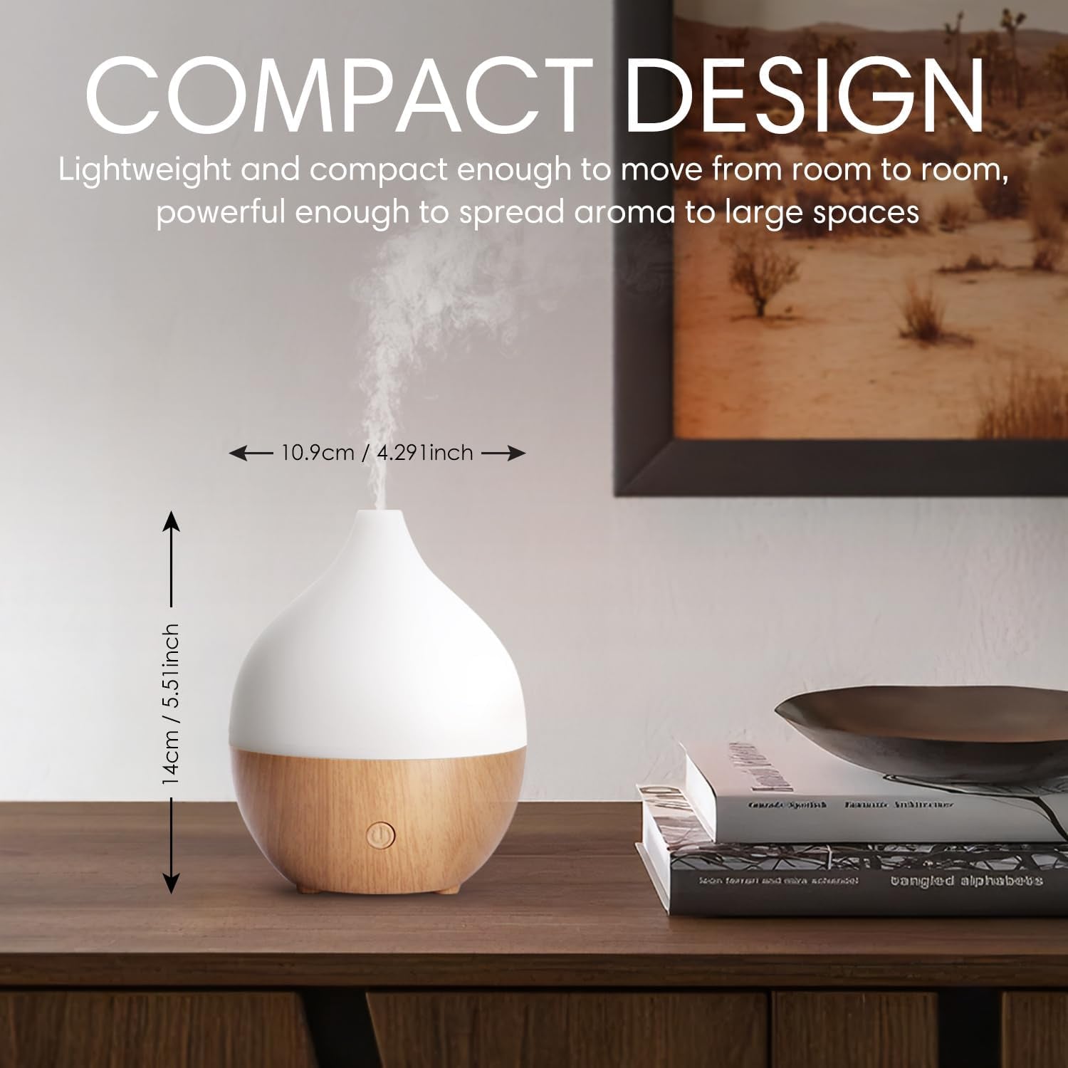 Essential Oil Diffuser, 100Ml Small Aromatherapy Diffuser with Auto Shut-Off Function, Ultrasonic Diffusers for Essential Oils, Cool Mist Humidifier with Warm White Lights, for Office Home