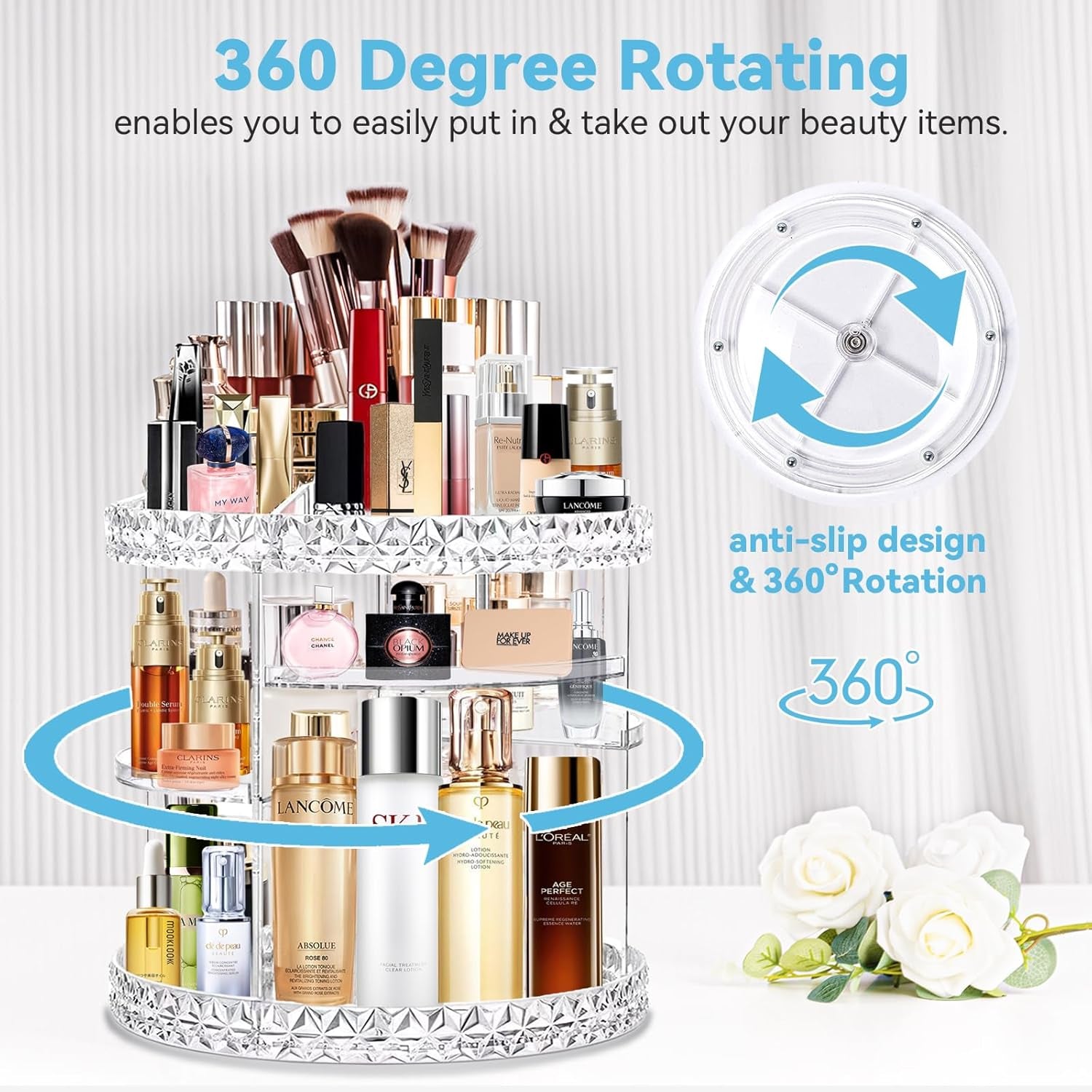 Rotating Makeup Organizer Spinning for Vanity, 360 Rotation with 6 Adjustable Layers, Large Capacity Vanity Skin-Care Organizers Clear Perfume