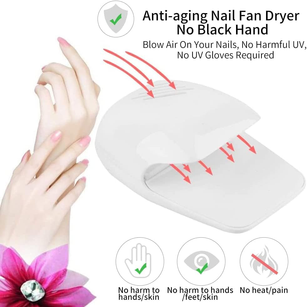 Nail Fan Dryer for Regular Nail Polish, Portable Nail Dryer Nail Art Polish Machine Quick Dry Nail Polish Gel Nail Dryer Blower for Fingernail Toenail, Portable Fans Battery Operated